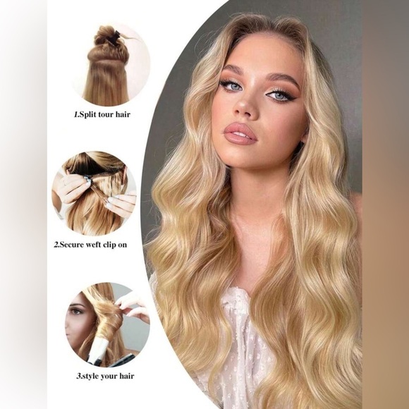 Champagne Blonde Wavy hair Extensions - Human hair blend - Picture 4 of 8